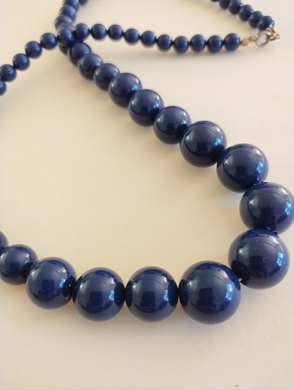 Vintage Navy Blue Graduated Beaded Necklace - Costume Jewelry